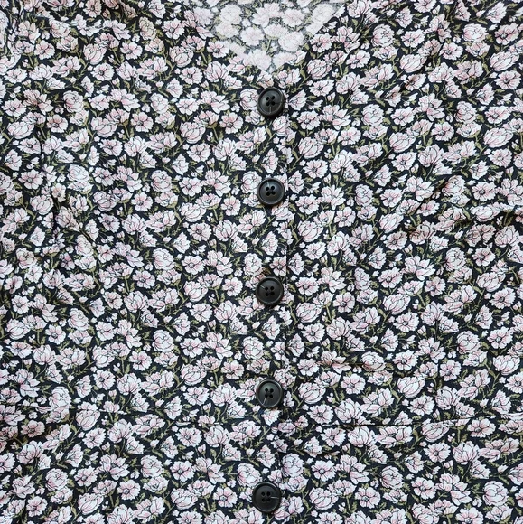 Loft Pink Floral Top Womens 4p Button Down Short Sleeve Tie Sleeve - Picture 3 of 9